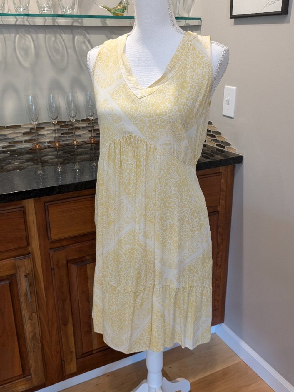 NWOT Butter Yellow Tiered V-Neck Sun Dress Sundress Coverup Cover Up Pockets